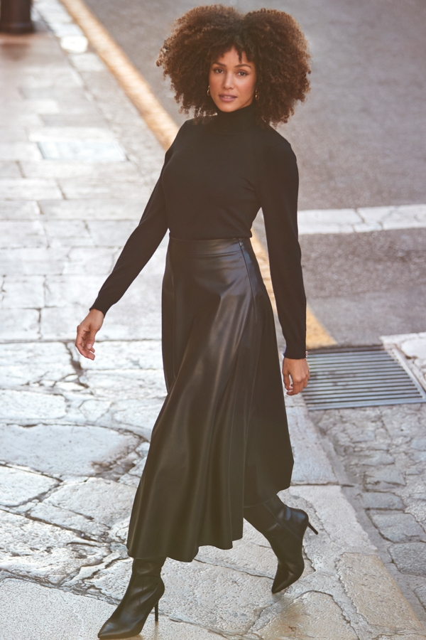 Black Faux Leather Midaxi Skirt