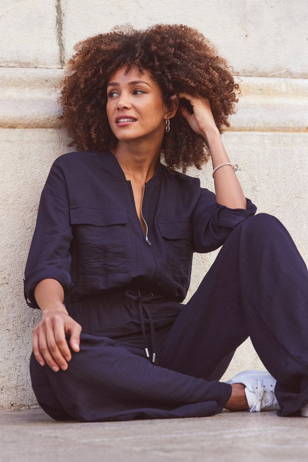 Midnight Blue Drawstring Waist Jumpsuit