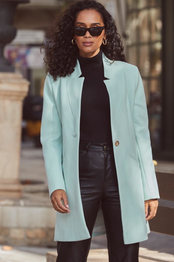 Sage Green Faux Wool Notch Neck Coat