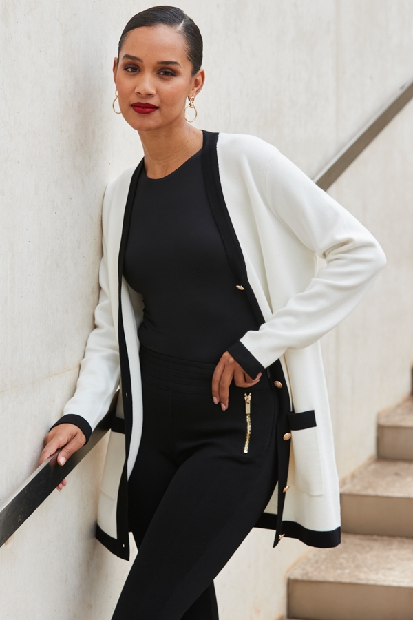 Ivory & Black Contrast Trim Cardigan