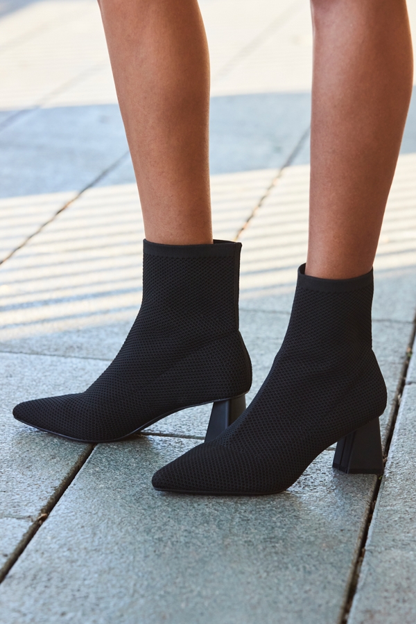 Black Angled Heel Knitted Sock Boots