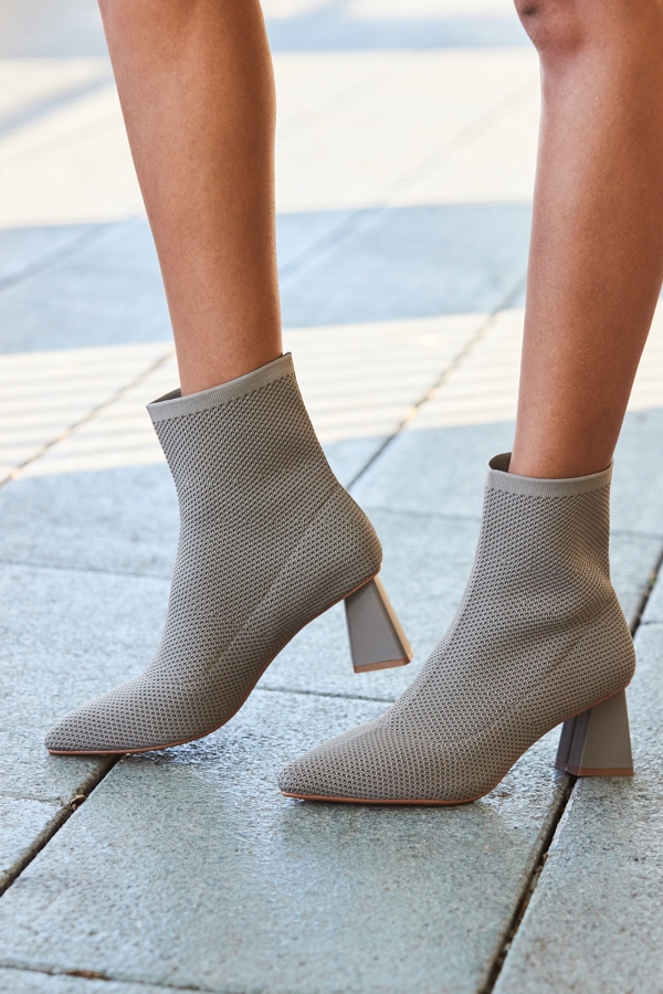 Camel Angled Heel Knitted Sock Boots
