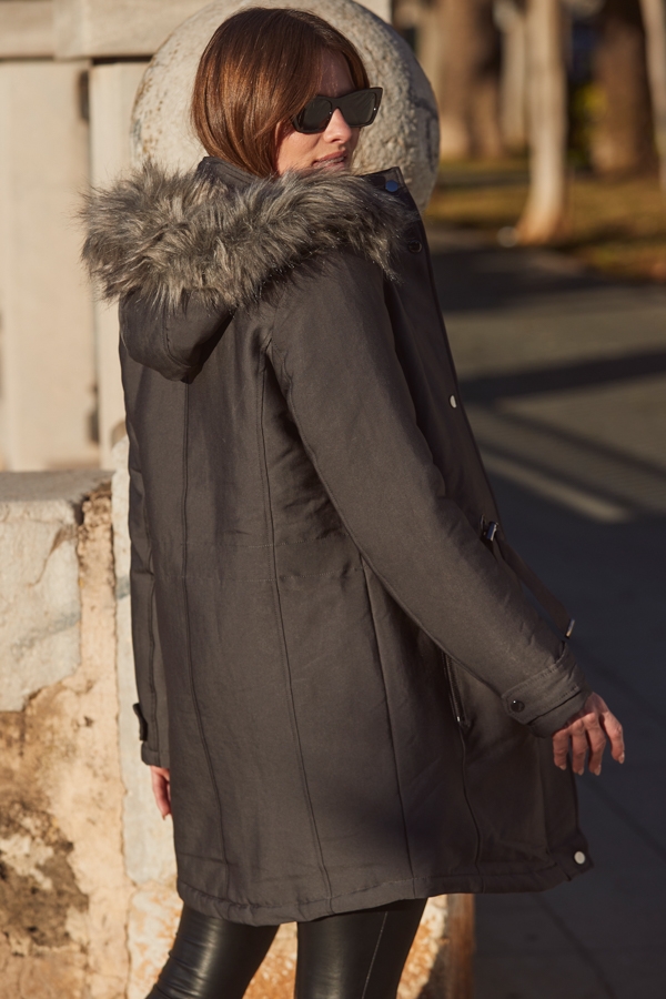 Grey Luxe Faux Fur Hooded Parka Coat