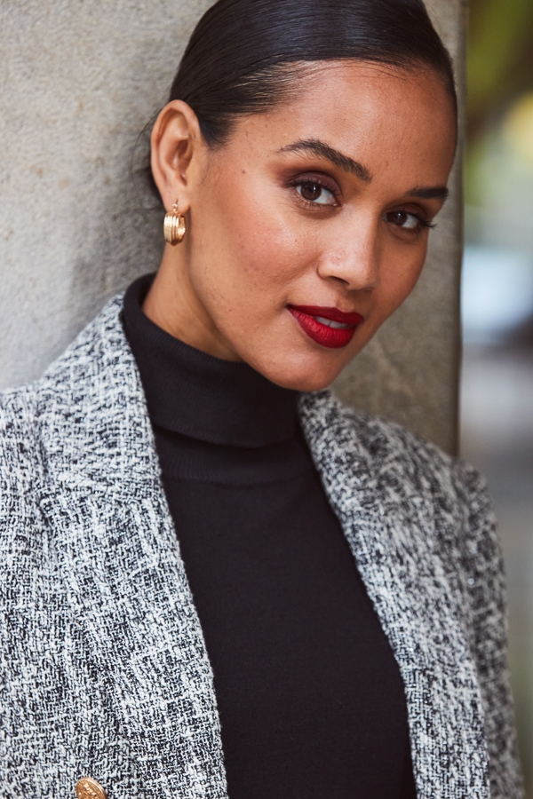 Black & White Boucle Blazer With Gold Buttons