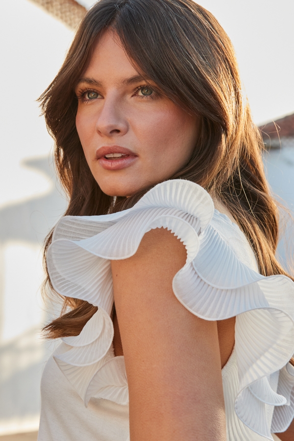 Ivory Frill Sleeve Jersey T-Shirt