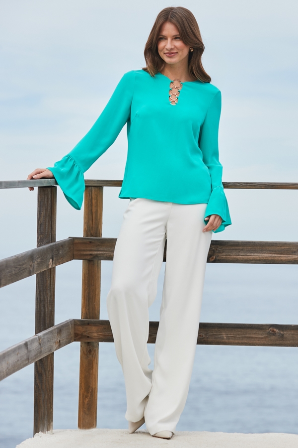 Aqua Ring Detail Flared Sleeve Top