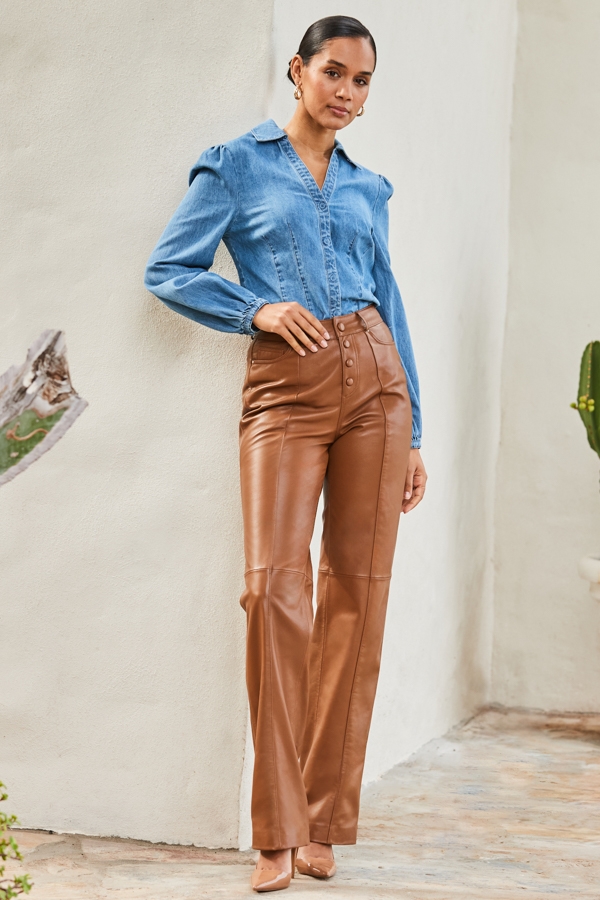 Mid Blue Denim Balloon Sleeve Shirt