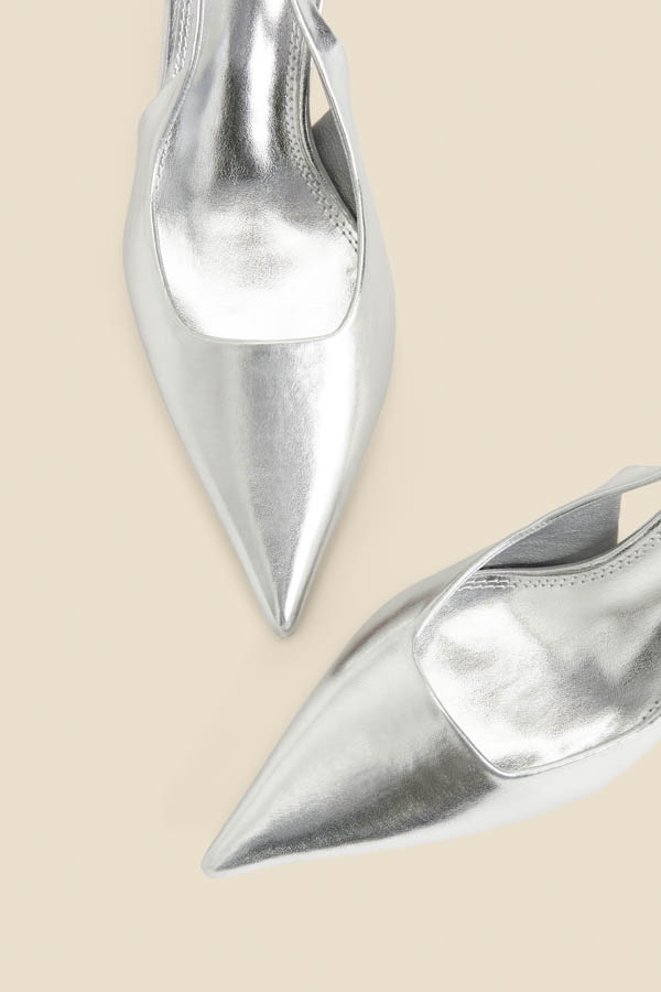 Silver Metallic Kitten Heel Slingback Court Shoes