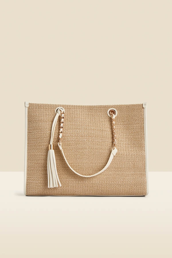 Natural Tassel Detail Raffia Tote Bag
