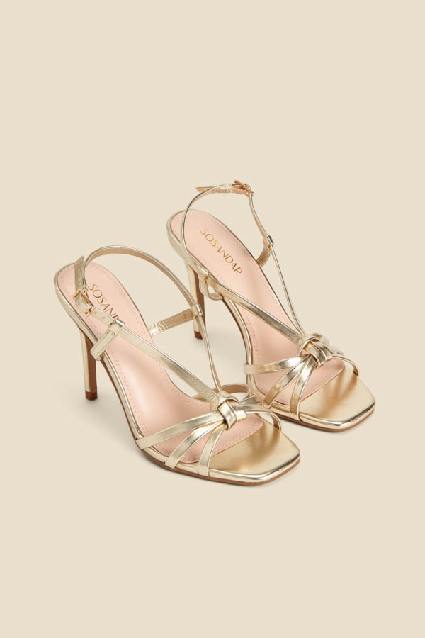 Gold Strappy Square Toe Sandals