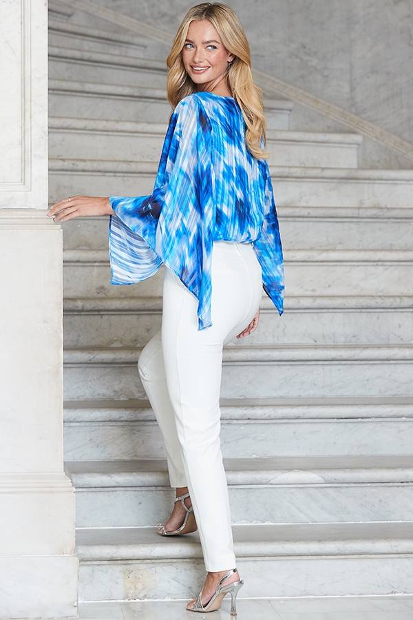 Blue Abstract Print Kimono Sleeve Top