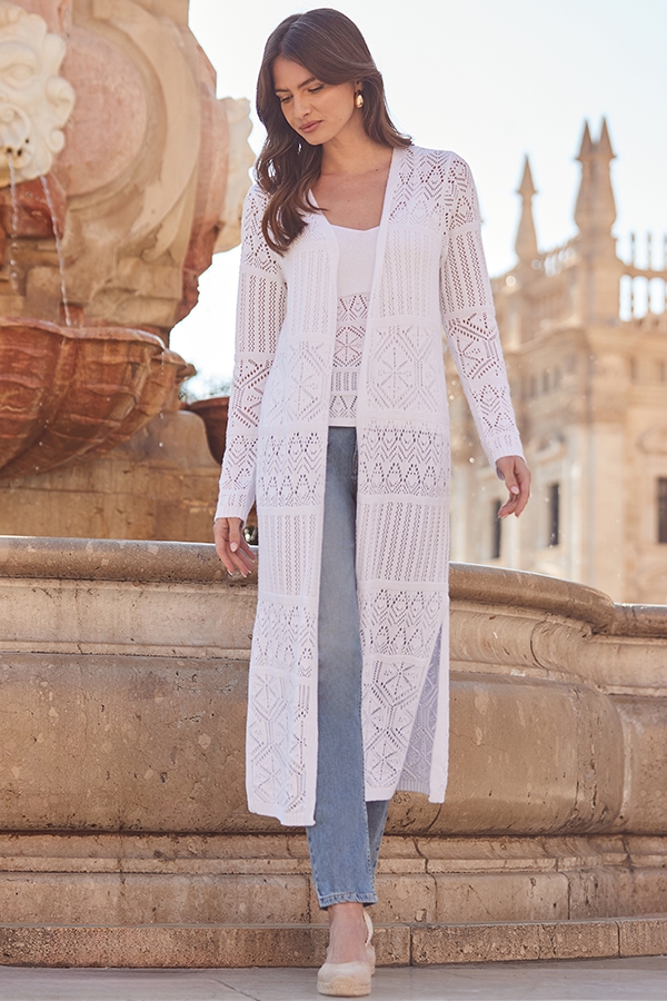 White Crochet Maxi Cardigan