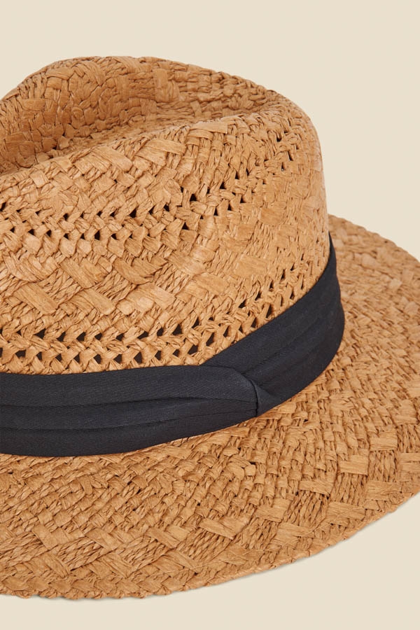 Straw Trilby Hat With Ribbon Detail