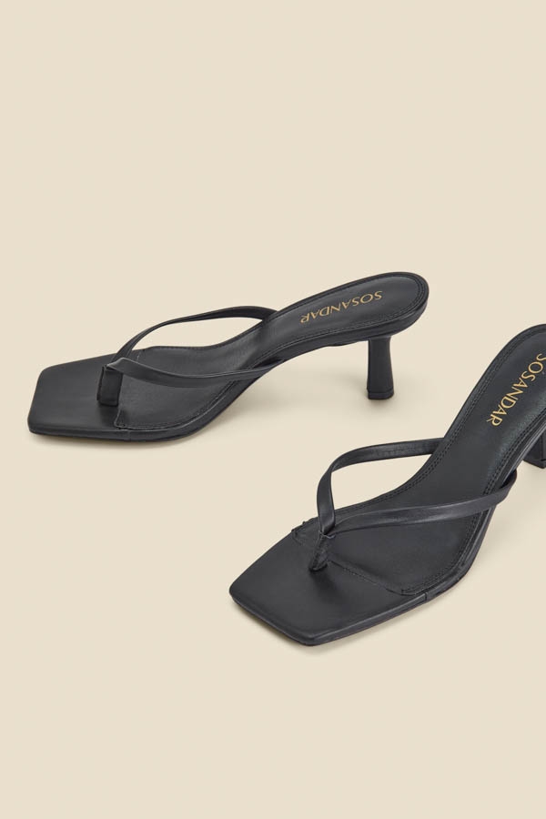 Black Mid Heel Flip Flop Sandals