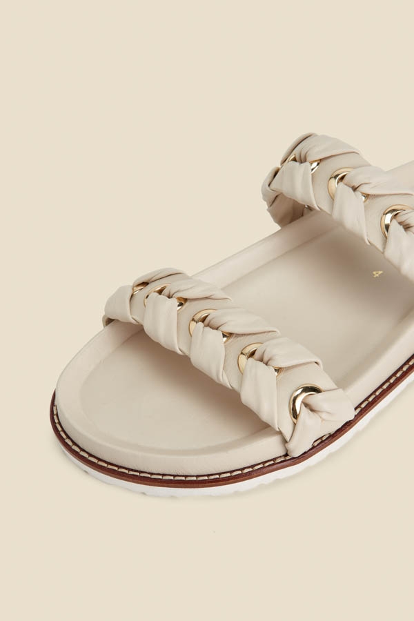 Ecru Leather Eyelet Detail Sandals