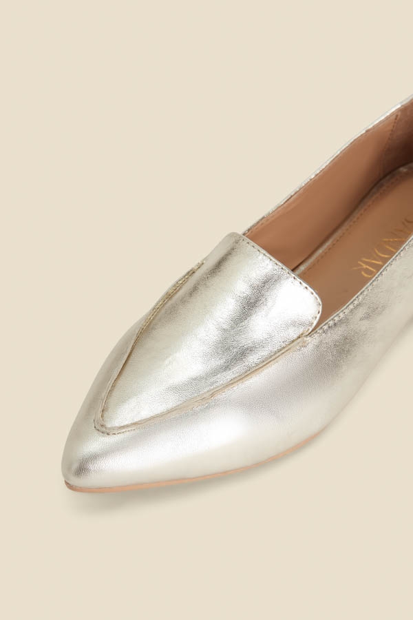 Gold Pointed Toe Loafers