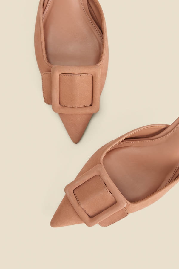 Tan Suede Trim Detail Kitten Heel Mules