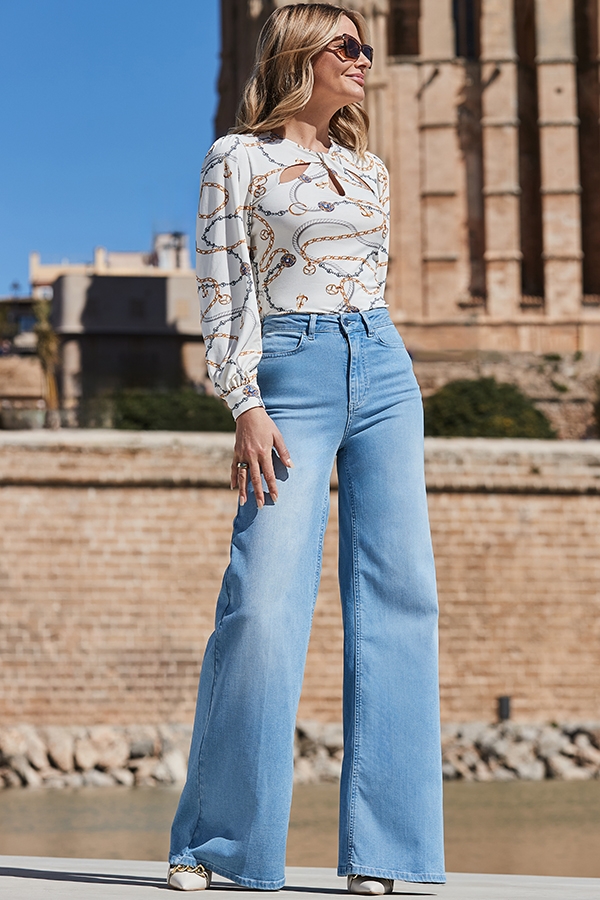 Ivory Nautical Chain Print Cut Out Jersey Top