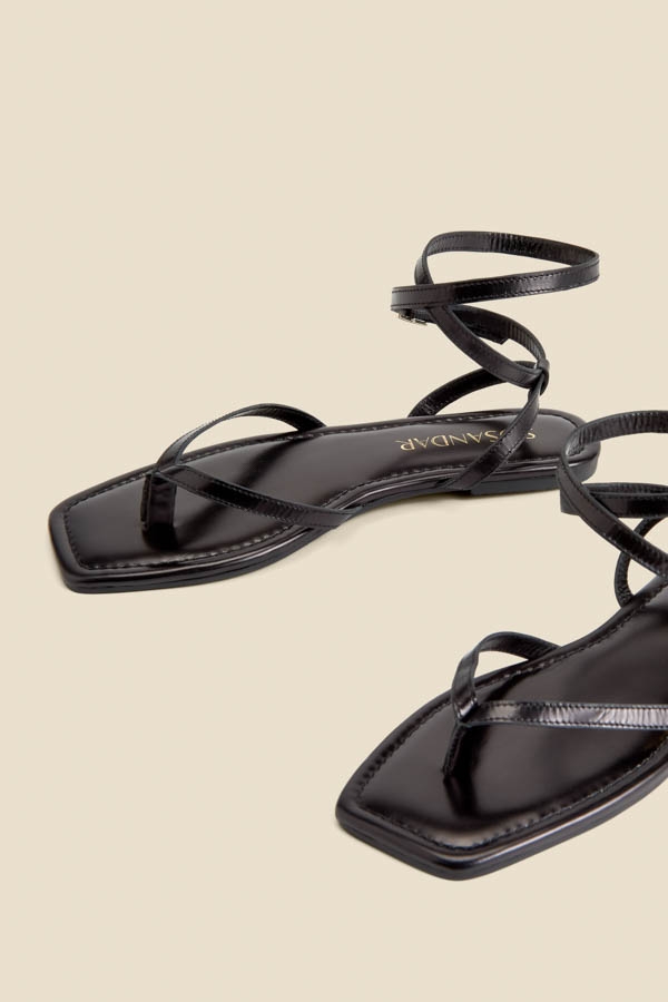 Black Leather Minimal Strap Leather Sandals
