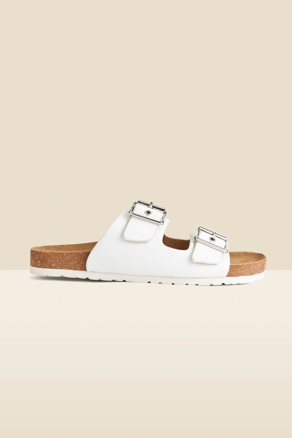 Ivory Leather Double Buckle Sandals