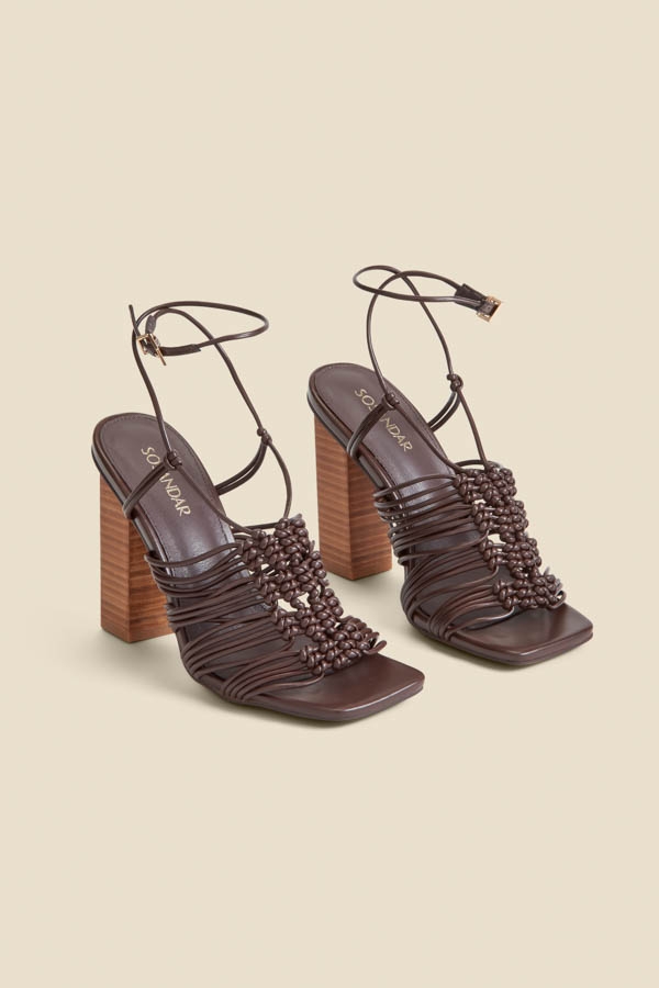 Brown Gladiator Square Toe Block Heel Sandals