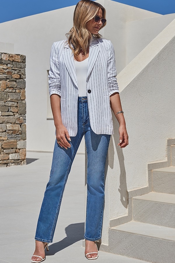 Ivory Pinstripe Relaxed Fit Blazer