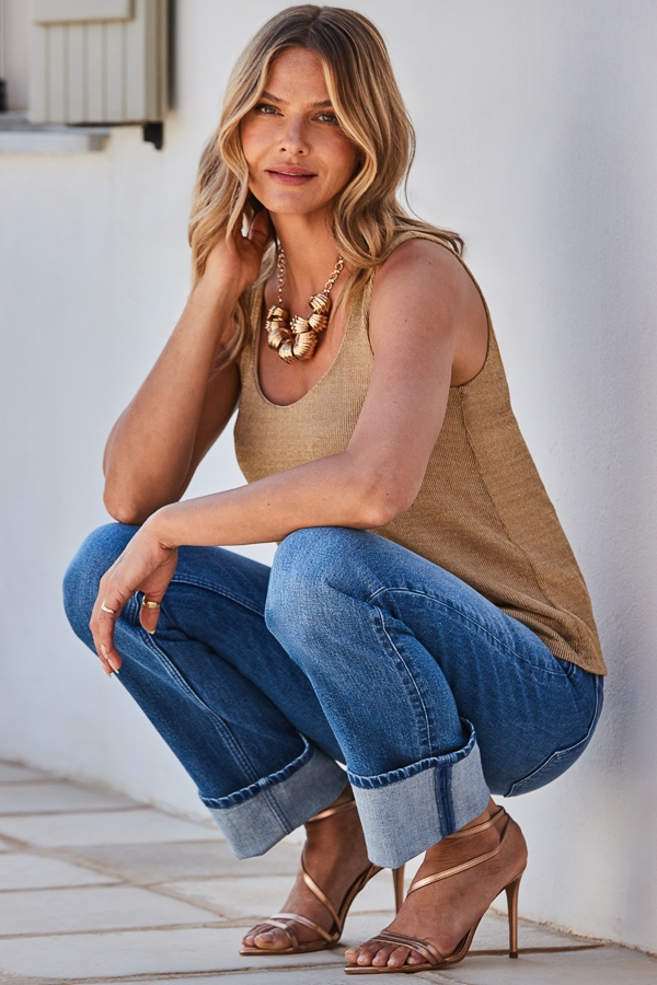 Mid Blue Turn Up Hem Jeans