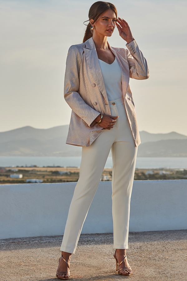 Champagne Gold Animal Jacquard Satin Double Breasted Blazer