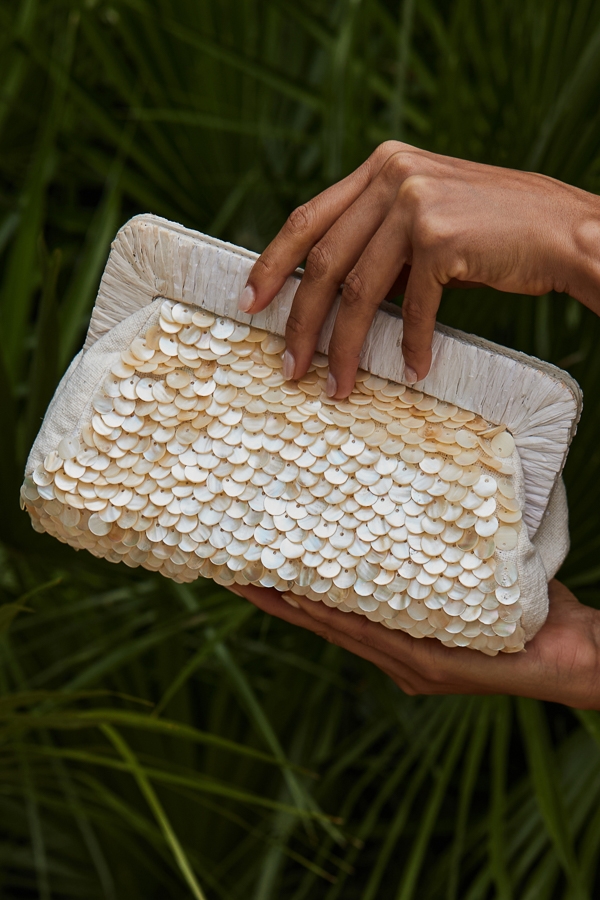 Ivory Shell Detail Clutch Bag
