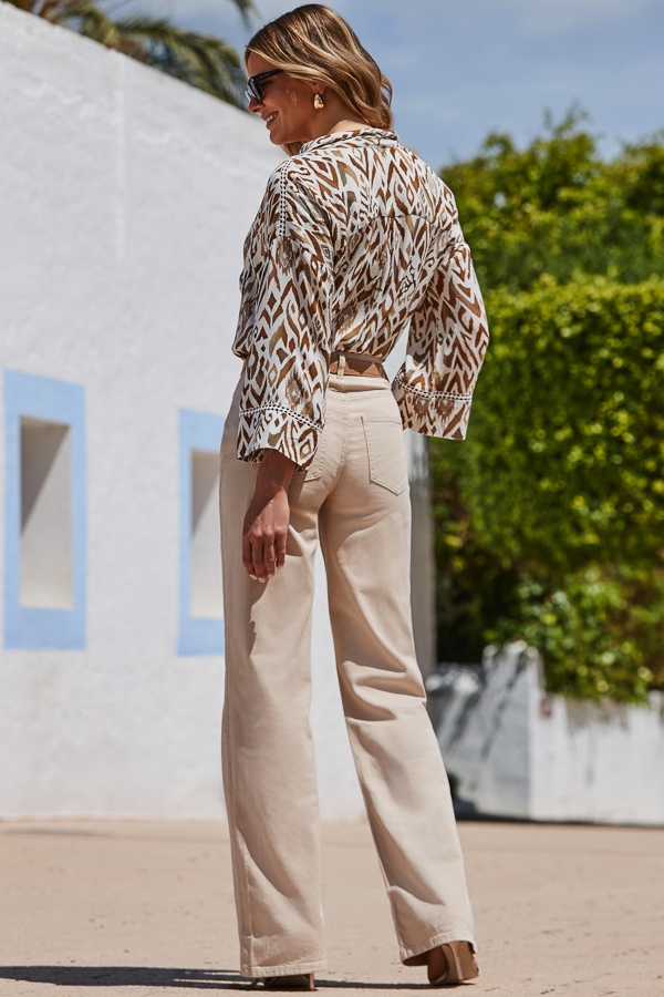 Ecru Denim Wide Leg Jeans