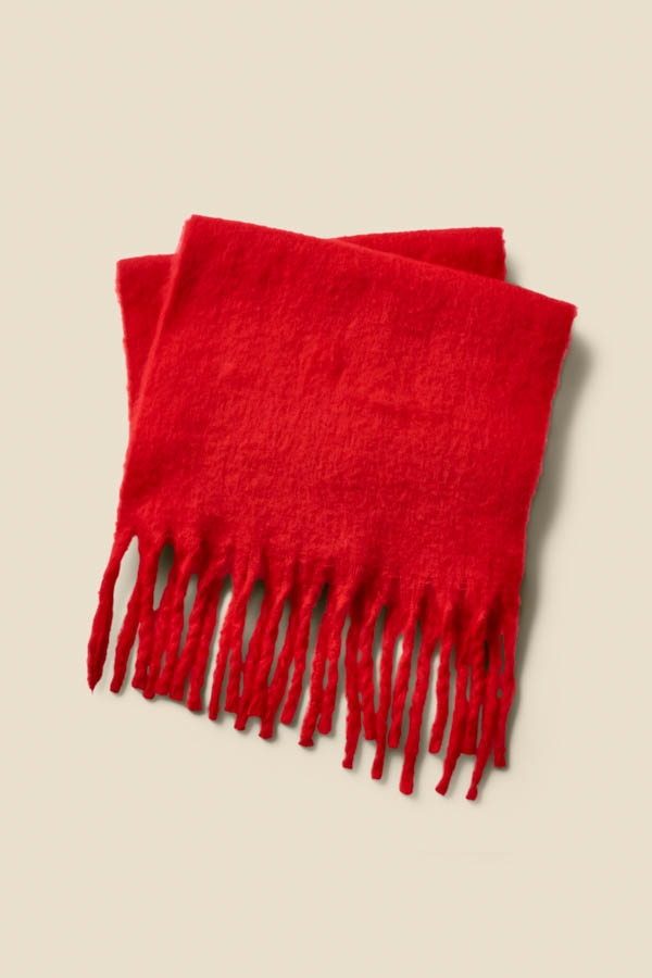 Red Super Soft Scarf With Tassels