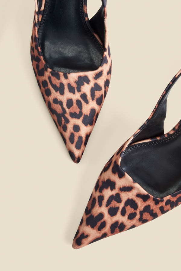 Leopard Print Kitten Heel Slingback Court Shoes
