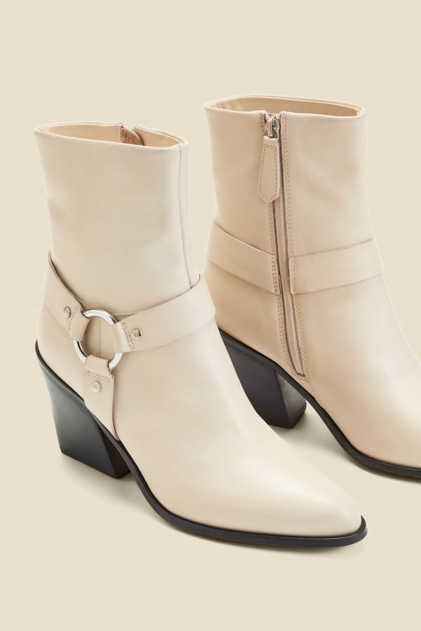 Ecru Western Style Leather Boots