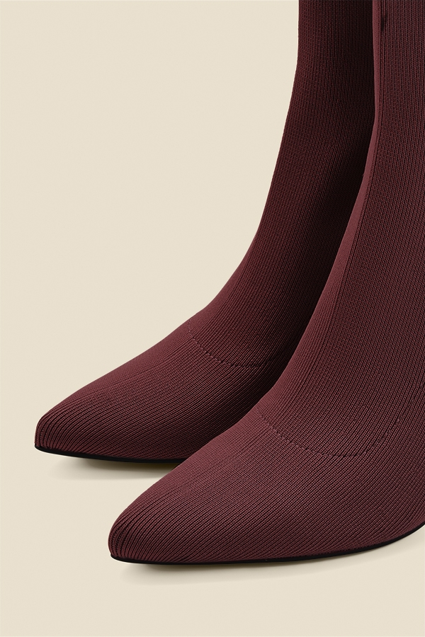 Burgundy Flared Heel Sock Boots