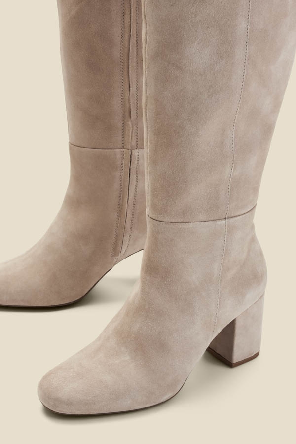 Stone Suede Block Heel Knee High Boot