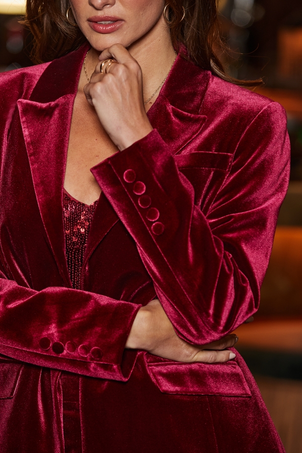 Ruby Red Luxe Velvet Tailored Blazer