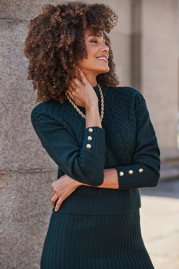 Forest Green Two Part Cable Knit Midi Dress