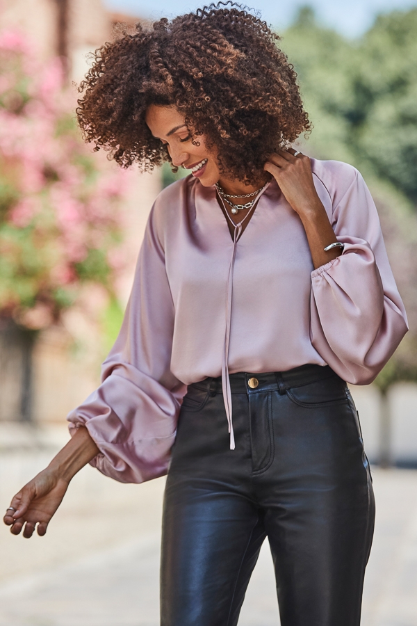 Soft Pink Blouson Sleeve Blouse