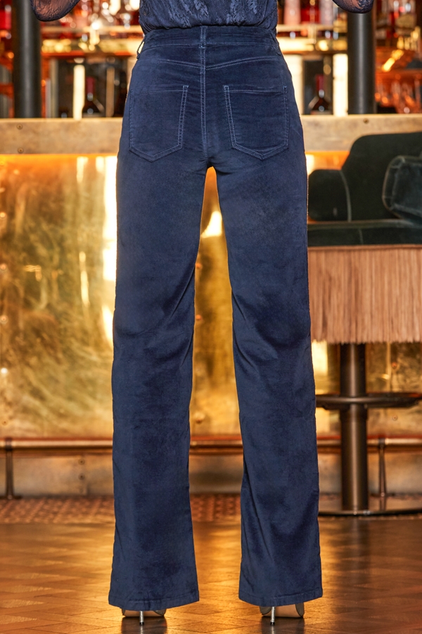 Midnight Blue Velvet Wide Leg Trousers