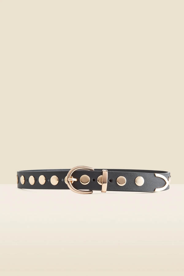 Black Leather Western Studded Waist Belt