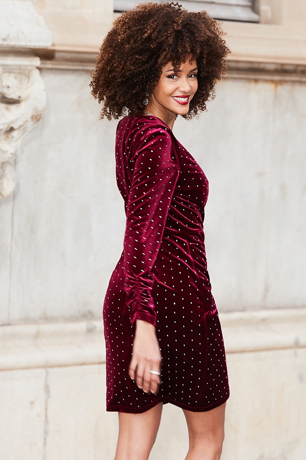 Rich Ruby Velvet Sparkling Embellished Dress