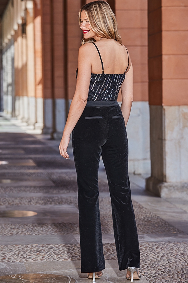 Black Luxury Velvet Bootcut Trouser