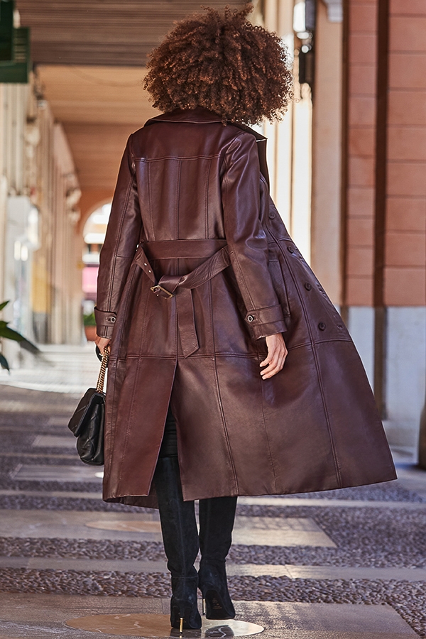 Dark Cherry Premium Leather Trench Coat