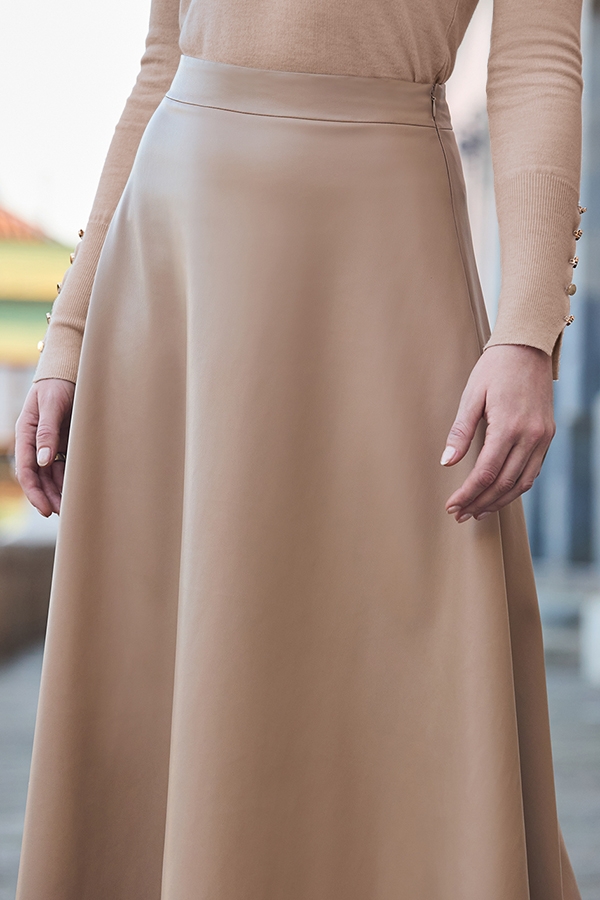 Camel Faux Leather Midaxi Skirt