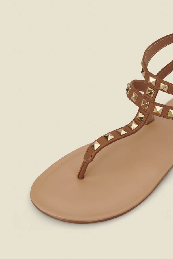 Tan Leather Studded Gladiator Sandals
