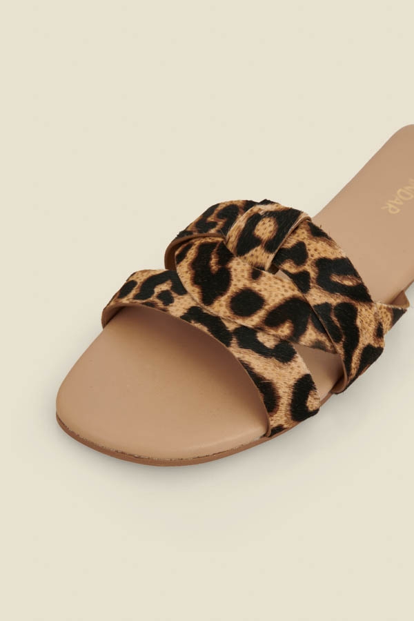 Leopard Print Cross Strap Sandals