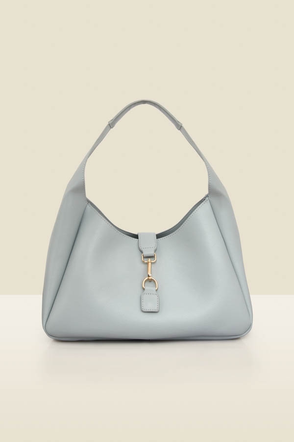 Grey Blue Soft Faux Leather Bag