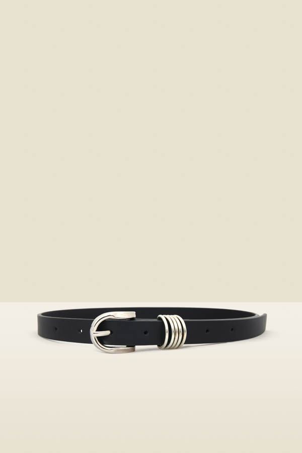 Black Leather Belt With Silver Hardware
