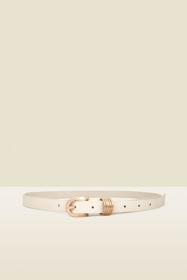 Ecru Leather Belt With Gold Hardware