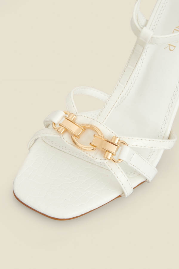 Ecru Strappy Sandal With Gold Buckle Trim